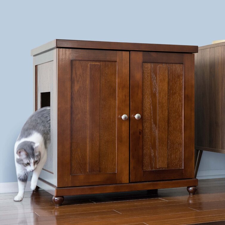 The Refined Litter Box Wood Cat Litter Box Enclosure Cabinet with Drawer Shaker Style Feet